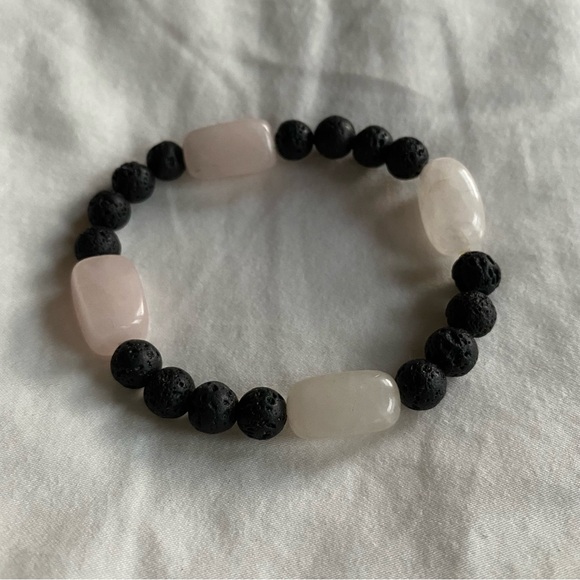 Rose Quartz and Lava Healing Bracelet Self Love Calm Crystal Handmade - Picture 1 of 4